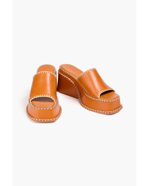 Farm Rio Orange Leather Wedge Mules