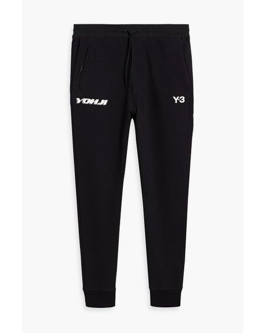 Y-3 Black Appliquéd French Cotton-terry Sweatpants for men