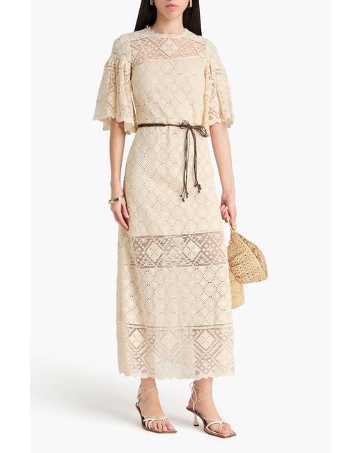 Zimmermann Natural Belted Crocheted Cotton Maxi Dress