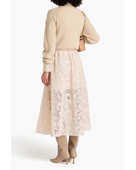 Maje Natural Sequined Mesh Midi Skirt