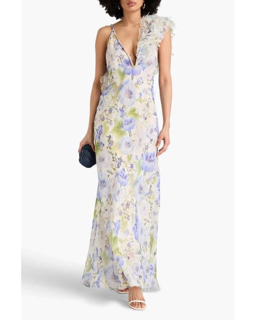 Zimmermann White Robe aus einer leinen-seidenmischung mit floralem print und cut-outs