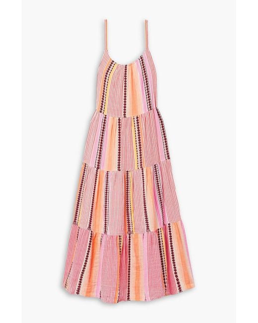 Lemlem Pink Cirq Tiered Striped Cotton-blend Midi Dress