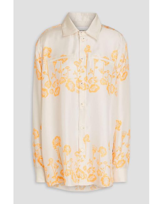 Nanushka Natural Sabrin Floral-print Silk-twill Shirt
