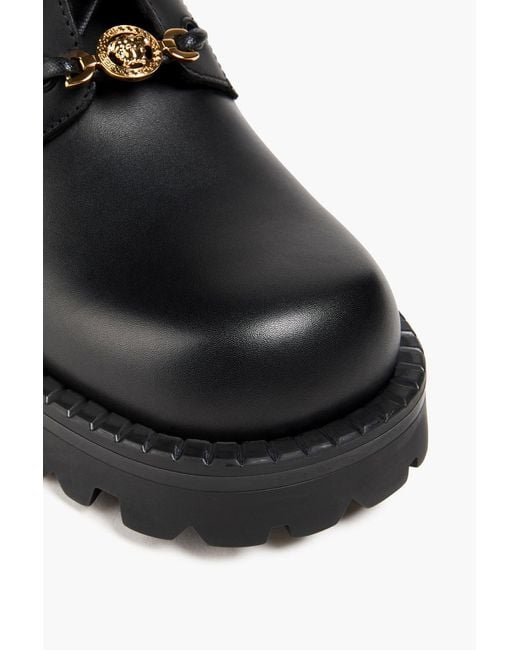 Versace Black Medusa Embellished Leather Combat Boots