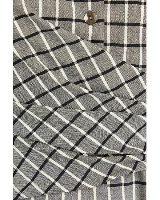 Tory Burch Gray Checked Wool-blend Midi Shirt Dress