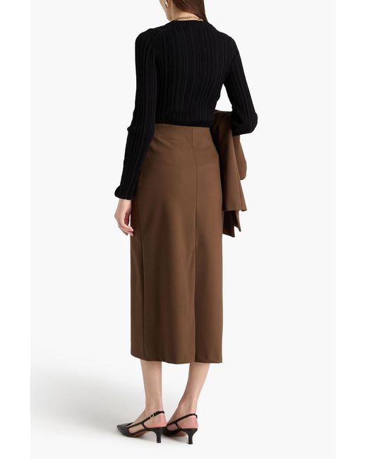 Loulou de Saison Brown Samo Wool-Blend Twill Midi Skirt