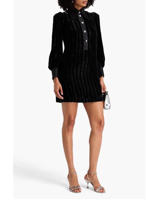 Zimmermann Black Metallic Striped Velvet Mini Shirt Dress