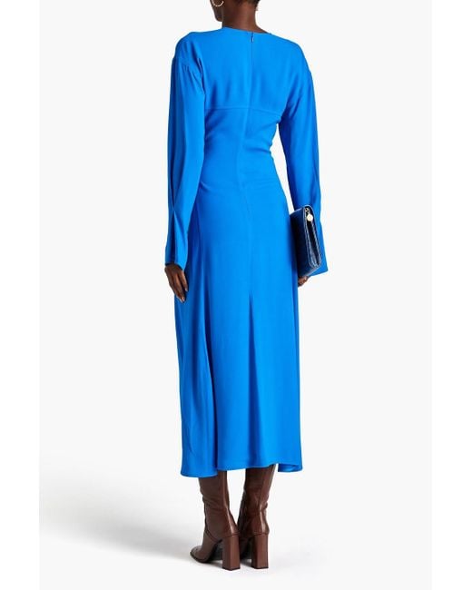 Victoria Beckham Blue Pleated Crepe Midi Dress
