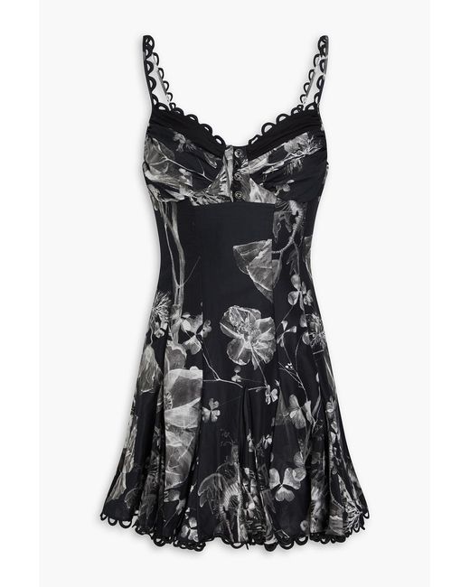 Charo Ruiz Black Jaily Floral-Print Cotton-Blend Voile Mini Dress