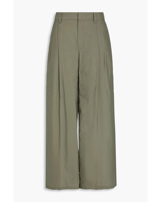 Brunello Cucinelli Green Pleated Cotton-Blend Wide-Leg Pants