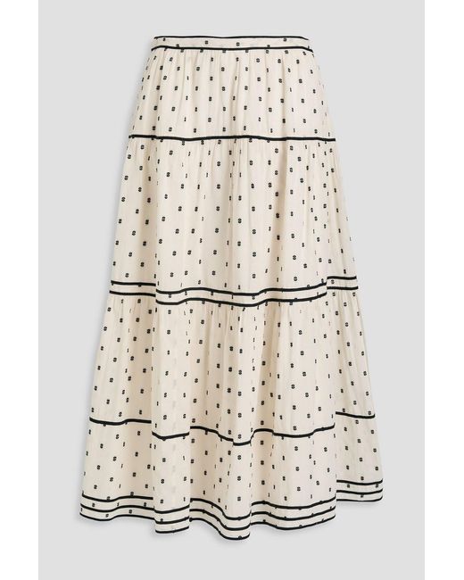 Ulla Johnson Natural June Tiered Fil Coupé Cotton Midi Skirt
