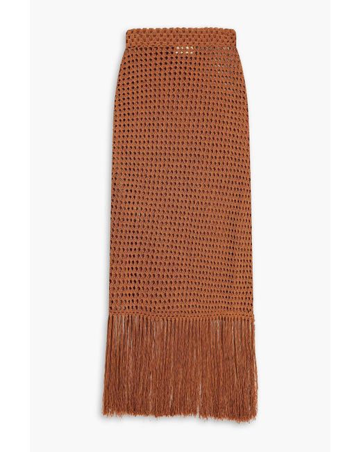 Nicholas Brown Helen Fringed Crocheted Cotton-blend Midi Skirt