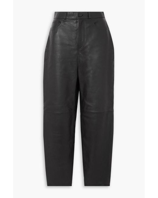Totême  Black Cropped Leather Tapered Pants