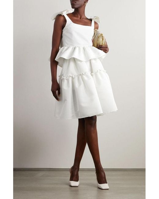 Nina Ricci White Bow-embellished Ruffled Taffeta Top