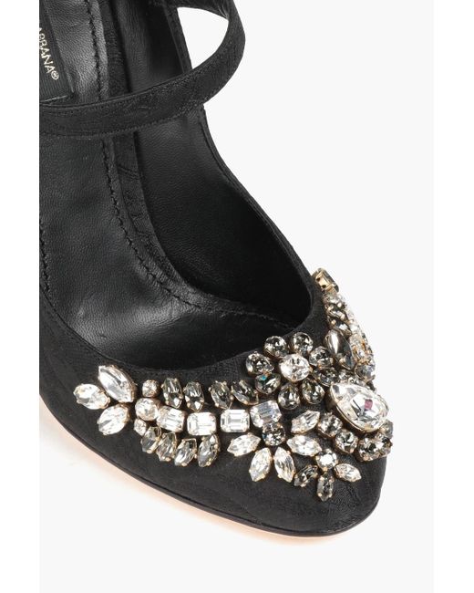 Dolce & Gabbana Black Embellished Jacquard Mary Jane Pumps
