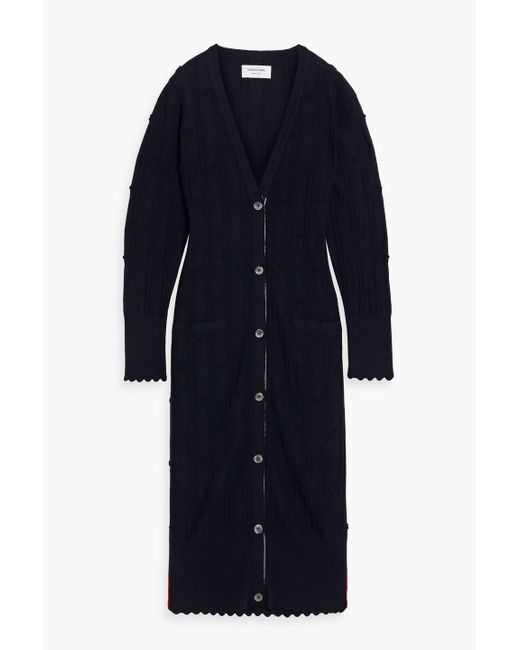 Thom Browne Blue Striped Embroidered Wool Cardigan
