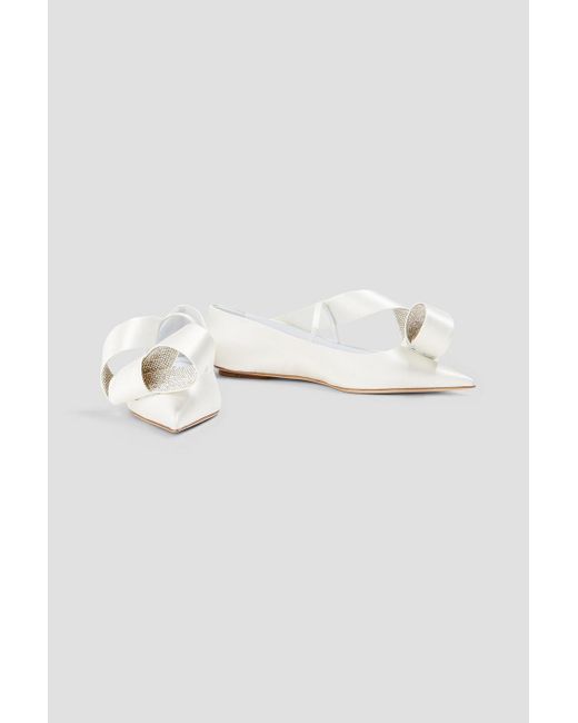 Sergio Rossi White Marquise Embellished Satin Point-toe Flats