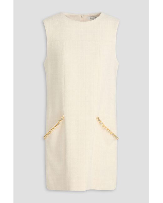 Sandro Natural Crystal-Embellished Bouclé-Tweed Mini Dress