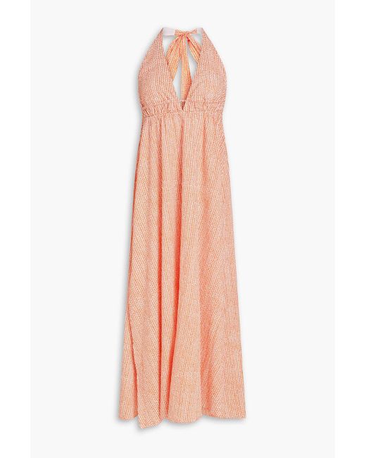 Heidi Klein Orange Printed Cotton-mousseline Halterneck Maxi Dress