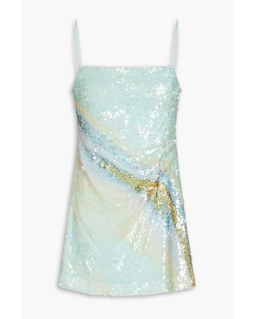 Jonathan Simkhai Blue Ruched Sequined Tulle Mini Dress