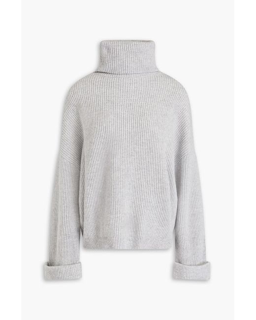 Brunello Cucinelli White Ribbed Cashmere Turtleneck Sweater