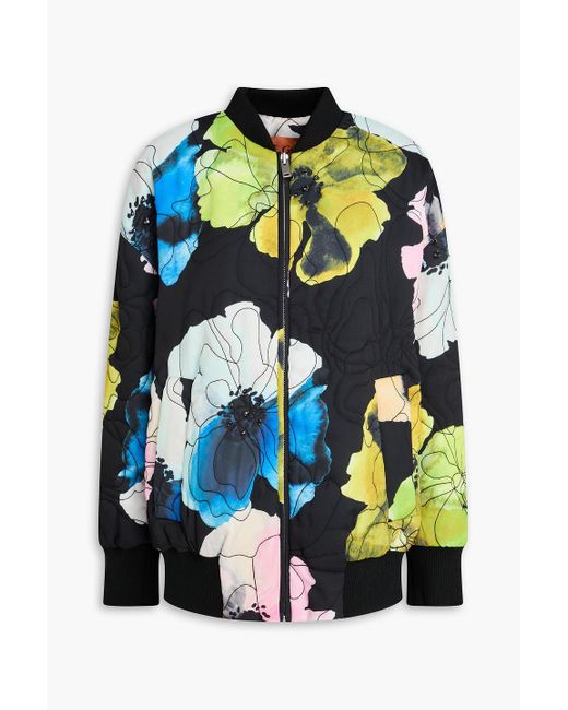 Stine Goya Black Embellished Floral-print Satin Bomber Jacket