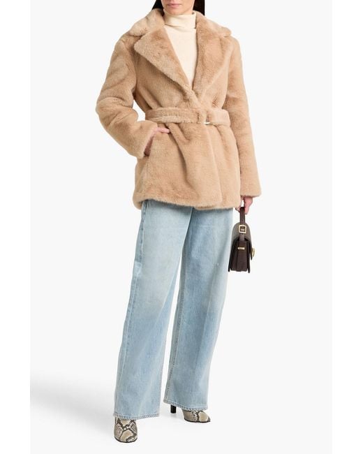 Maje Natural Belted Plush Coat