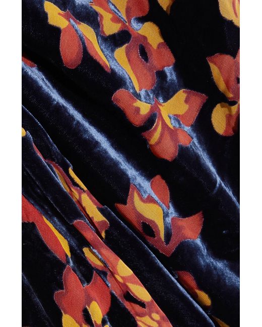 Saloni Red Floral-print Velvet Midi Dress