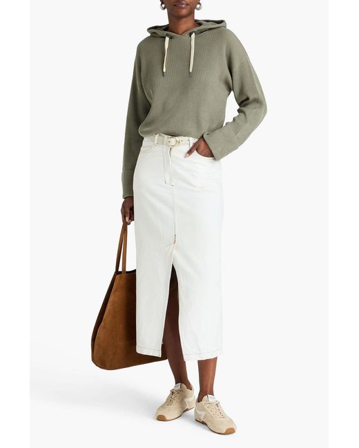 Brunello Cucinelli Green Ribbed Cotton Hoodie