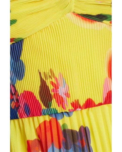 AMUR Yellow Dawson Floral-print Pleated Chiffon Gown