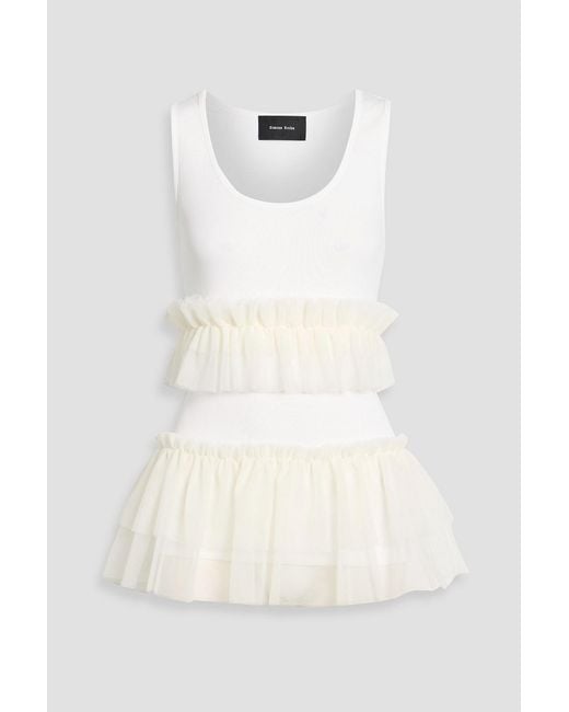Simone Rocha White Tulle-Paneled Cotton-Jersey Top