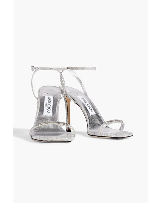 Jimmy Choo White Jaxon 95 sandalen aus leder mit glitter-finish und verzierung