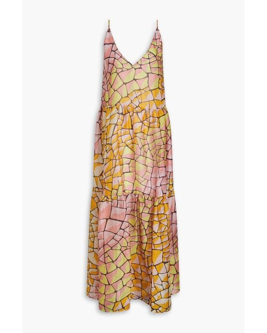 Emilio Pucci Metallic Tiered Printed Silk-voile Maxi Dress