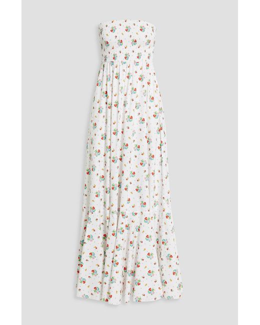 Caroline Constas White Haisley Shirred Floral-print Cotton-blend Poplin Maxi Dress