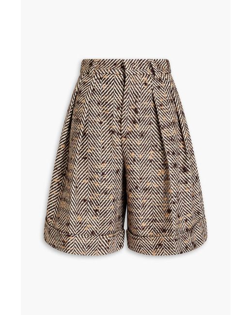 RED Valentino Brown Pleated Herringbone Bouclé-tweed Shorts