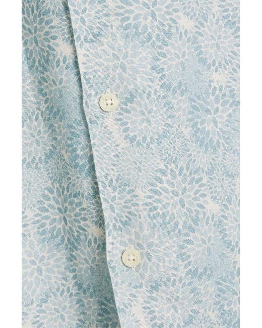 Frescobol Carioca Blue Roberto Floral-print Linen Shirt for men