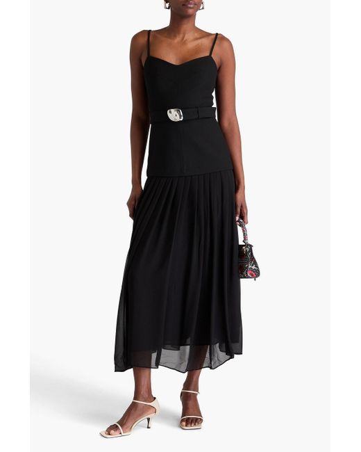 Nicholas Black Belted Crepe And Georgette Midi Dress