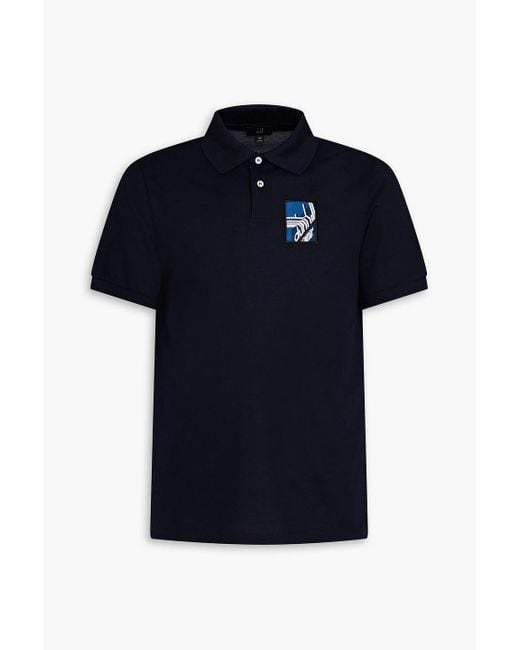 Dunhill Blue Appliquéd Cotton-piqué Polo Shirt for men