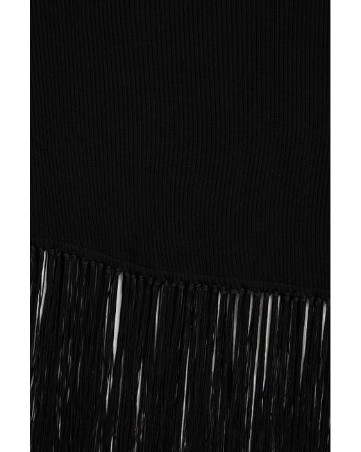 Envelope Black Le Progres Fringed Ribbed-knit Midi Dress