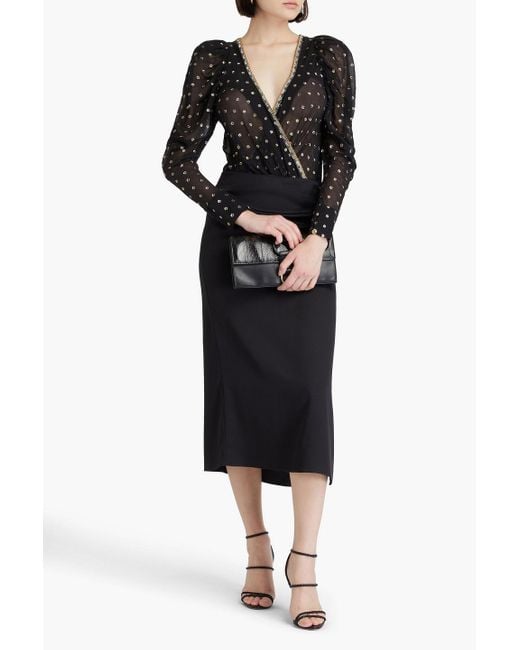 Camilla Black Embellished Printed Metallic Fil Coupé Silk-Blend Georgette And Jersey Bodysuit