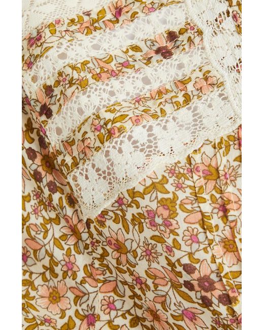 Veronica Beard Natural Lyanna hemd aus baumwolle mit floralem print und spitzenbesatz