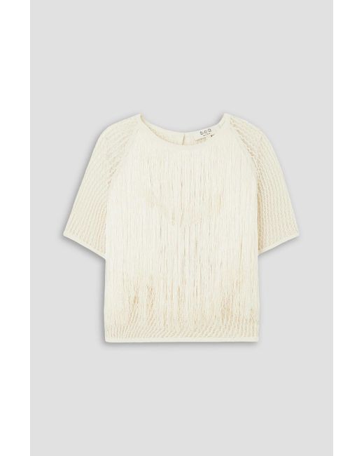 Sea White Pari oberteil aus baumwolle in lochstrick mit fransen