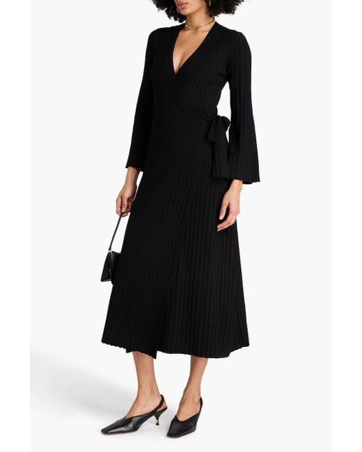 By Malene Birger Black Gilena Ribbed Ecoverotm-blend Midi Wrap Dress