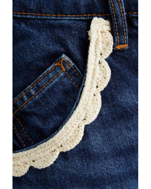 Maje Blue Crochet-trimmed Denim Shorts