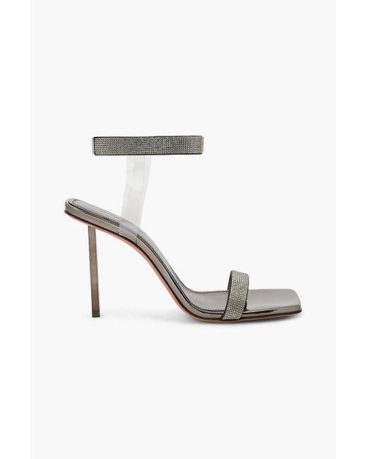 AMINA MUADDI Metallic Rih Crystal-Embellished Suede Sandals
