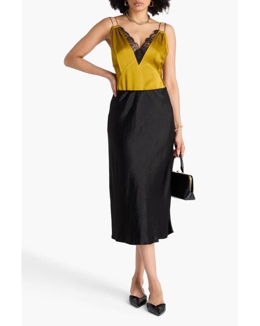 Victoria Beckham Yellow Lace-Trimmed Crepe-Satin Camisole