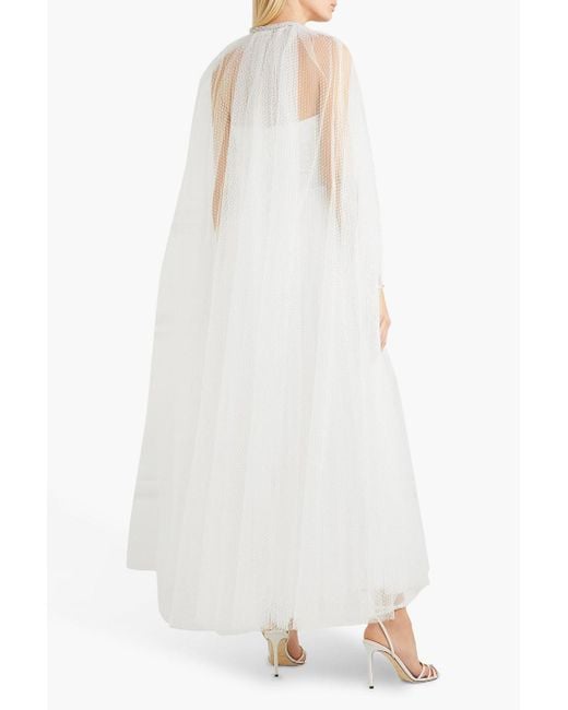 Monique Lhuillier White Brie cape aus tüll mit eingewebten punkten und kristallverzierung
