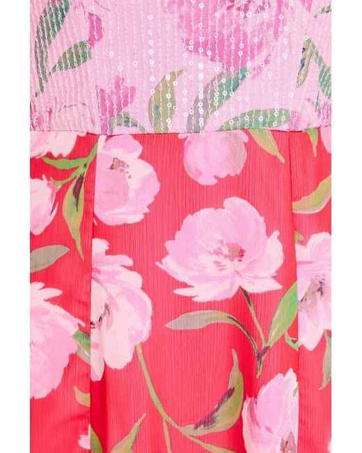 ROTATE BIRGER CHRISTENSEN Red Floral-print Crepon And Tulle Midi Dress