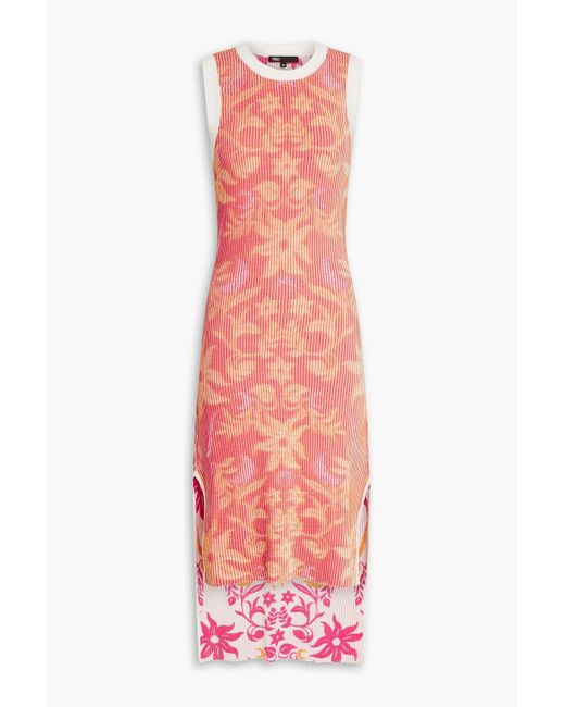 Maje Pink Floral-print ribbed-knit midi dress