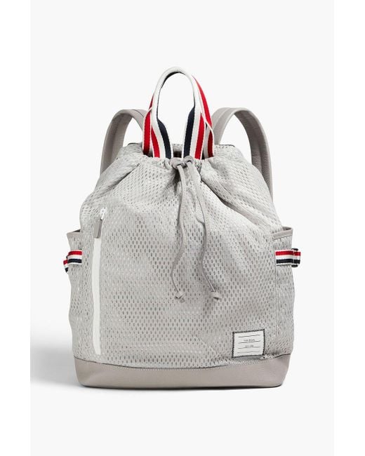 Thom Browne Gray Leather-trimmed Mesh Backpack for men